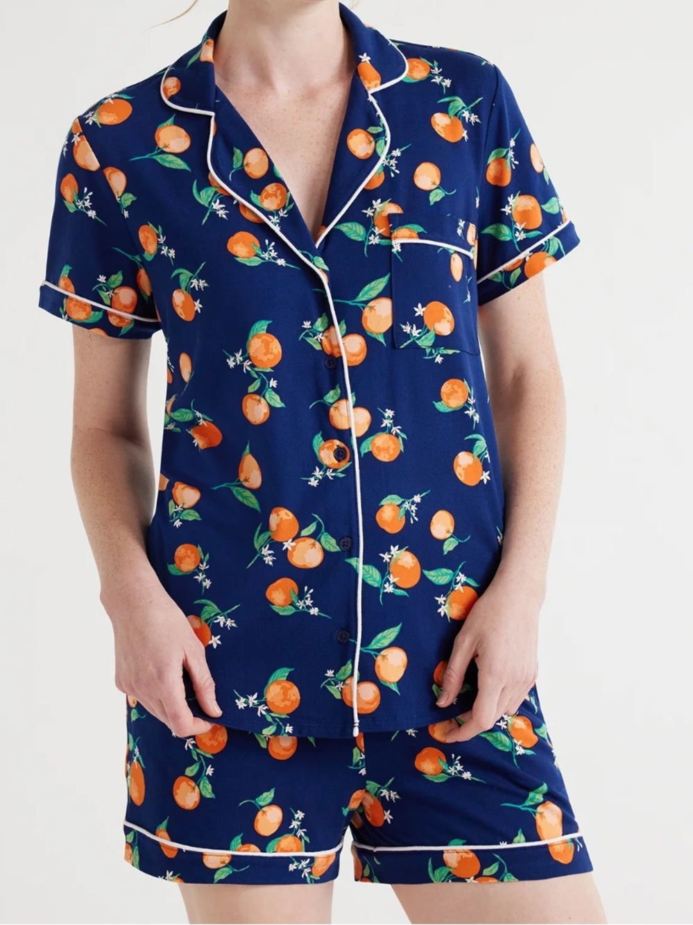 Joyspun orange print 2 piece pajama set - navy blue top 2X bottom 3x